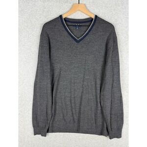 Club Room Sweater Mens XL Gray Merino Wool V-Neck Pullover‎ Lightweight